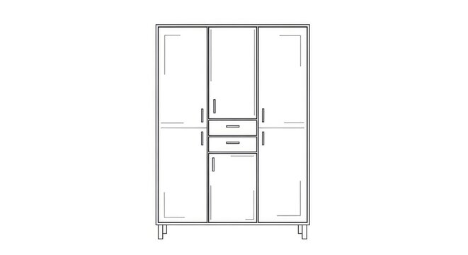 A simple line drawing depicts a tall, four-door wardrobe. The wardrobe features a central drawer and two side drawers.