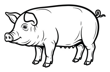 Obraz premium Hand drawn black outline of a standing pig, useful for farm animal and agricultural concepts