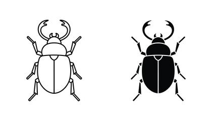 Stag beetle insect icon set featuring detailed silhouette and outline design for entomology education or nature study graphic projects © Padma