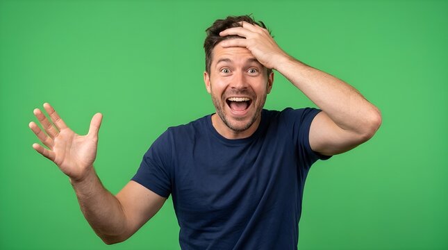 Surprised man gesturing with hand on forehead