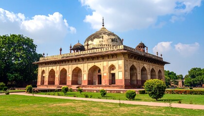 Fototapeta premium Ancient domed structure surrounded by lush green gardens