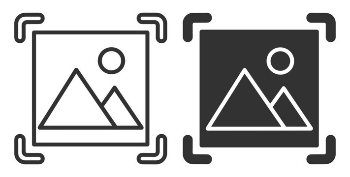 image recognition icons vector set with mountain and sun symbols for photo analysis on transparent background