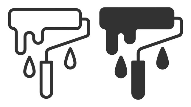 paint roller and dripping paint icon set vector illustration on transparent background