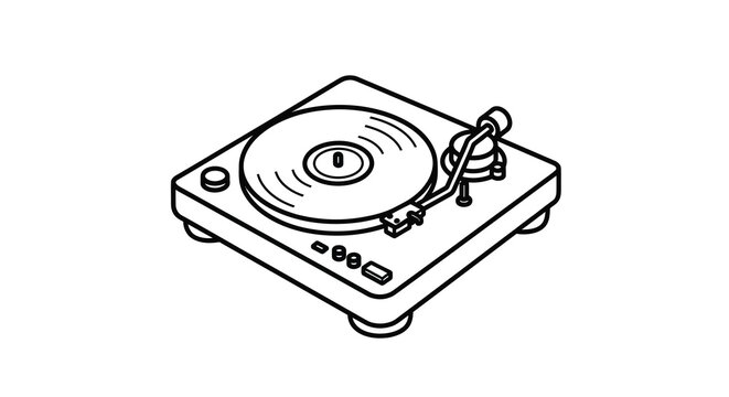 Turntable line drawing black and white sketch of a record player