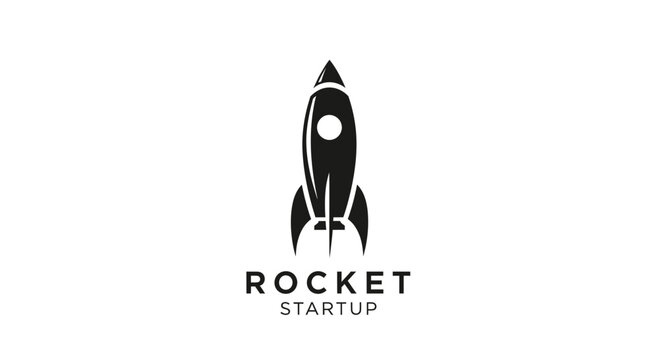 Black rocket startup logo design on white background for business.