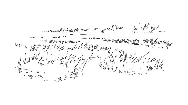 Sketchy wild grass growing in clumps and patches drawn in simple outline style.