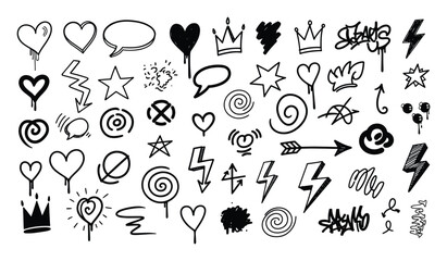 Fototapeta premium Hand drawn doodle symbols and graffiti elements collection for urban and energetic graphic design use