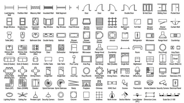 Collection of Architectural Symbols and Icons for Design and Planning.