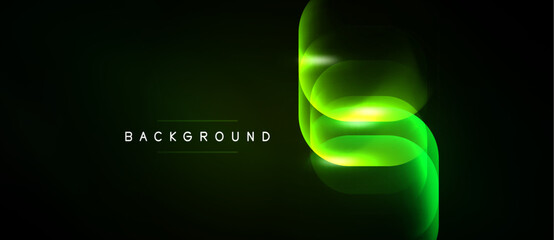 Fototapeta premium Dark background features vibrant green abstract lines. Dynamic curves create modern visual effect. Minimalist design, sleek presentation.