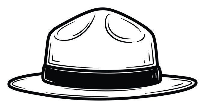 Classic Ranger Fedora Hat Outline Drawing for Outdoor Adventure Uniform and Character Design