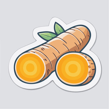 Cartoon Turmeric Root with Leaves