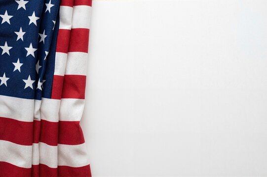 American Flag on White Background 