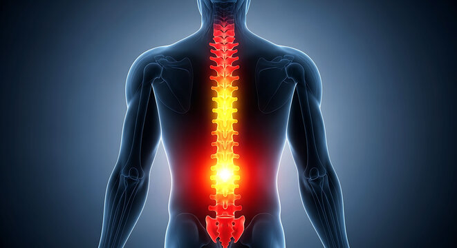 Human spine anatomy medical illustration showing back pain inflammation and spine