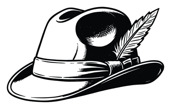 Classic traditional hat with feather for vintage costume or cultural event graphics