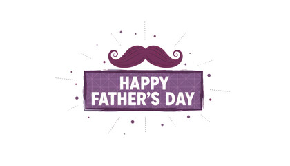 Fototapeta premium Happy Father's Day greeting card illustration, purple mustache icon with decorative sunburst, masculine holiday celebration banner isolated PNG with Transparent Background