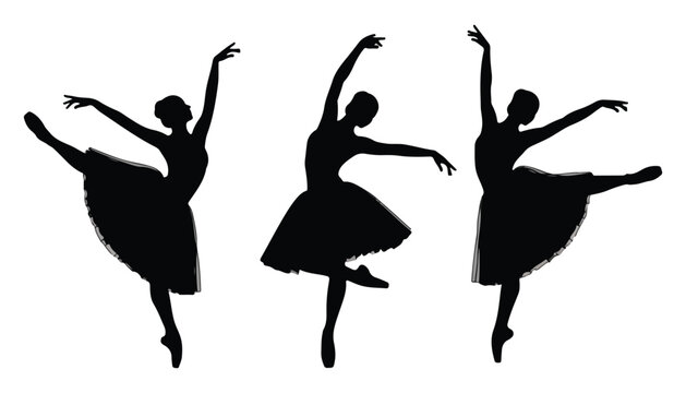 black and white silhouette set of ballerina dancing very high quality vector illustration.