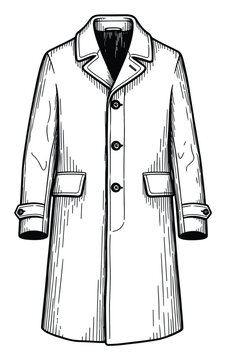 Outline depiction of a classic mens coat with lapels and buttons perfect for clothing concepts