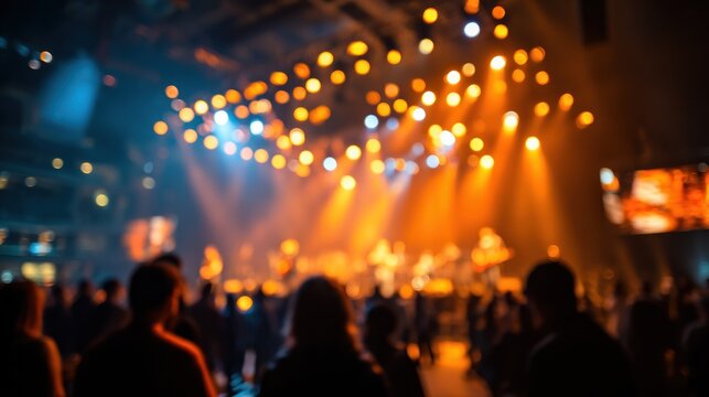 Concert crowd enjoying music and lights indoors