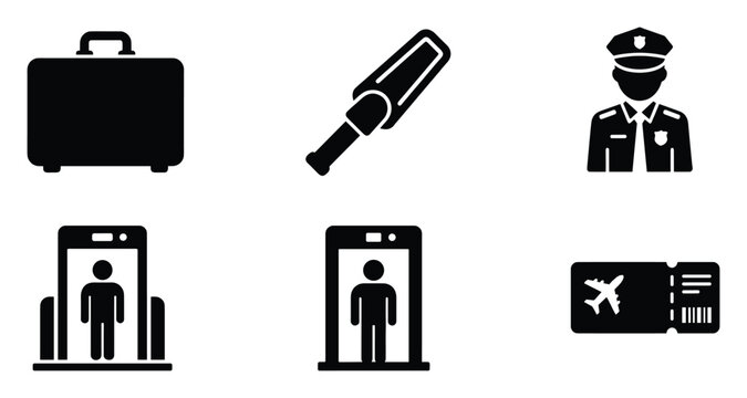 Airport security and travel icons scanner officer luggage boarding pass checkpoint