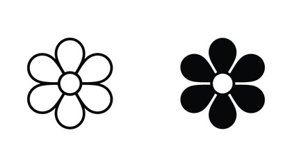 Simple flower icon set with six petals in outline and solid black style for floral design and nature themes © Oliver