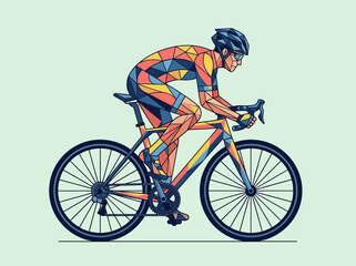Fototapeta premium Geometric Low Poly Cyclist Illustration, Road Bike Racer in Mosaic Vector Style