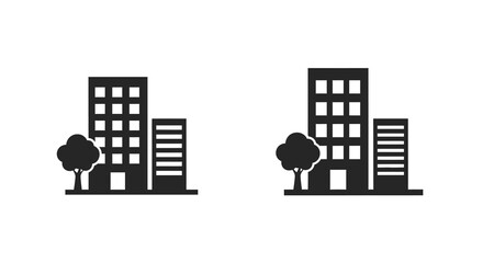 Building silhouettes with trees simple black and white design © MSTMARIA