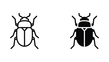 Beetle insect vector icon set with detailed outline and solid black silhouette for nature studies © Fluid