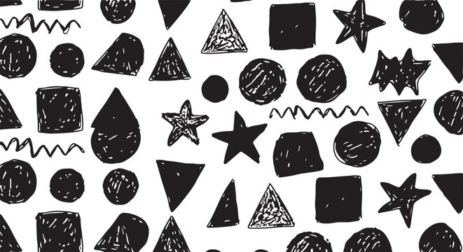Grange punk elements with chalk or crayon texture. Hand drawn graffiti shapes of fire, eye, heart. Doodle vector