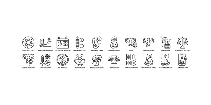 Women health and gynecology icon set