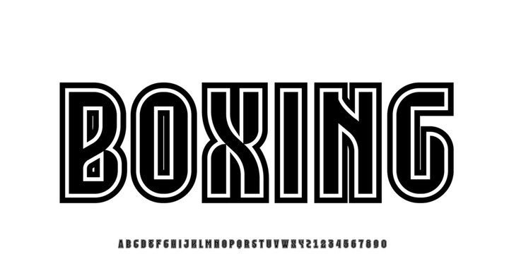 Boxing font for video game logo and headline. Bold futuristic letters with sharp angles and green outline. Tilted sharp font on black background. Modern Vector typography design with metal texture.