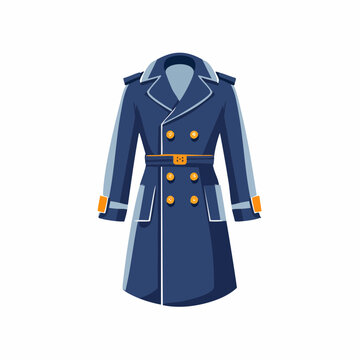 Blue Double-Breasted Trench Coat Illustration