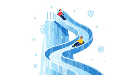 People Riding Ice Sleds Downhill Fast. © Awaludin