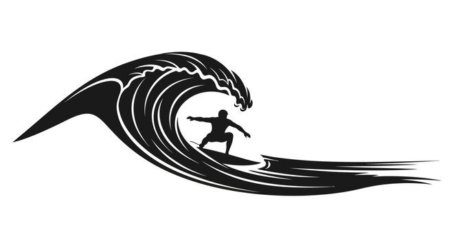 Surfer Riding Ocean Wave Silhouette.