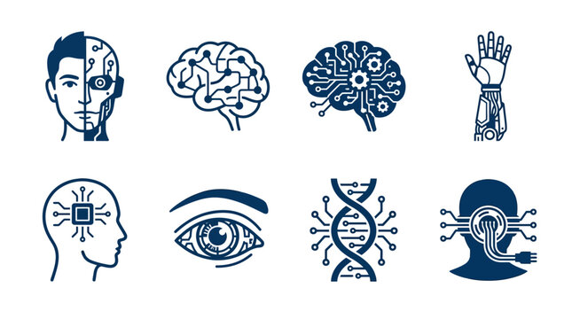 Brain and human body parts icons.