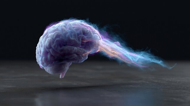 Brain anatomy model glows with ethereal light energy representing cognitive function and neural activity to illustrate the complexities of human consciousness and mental health in a scientific.