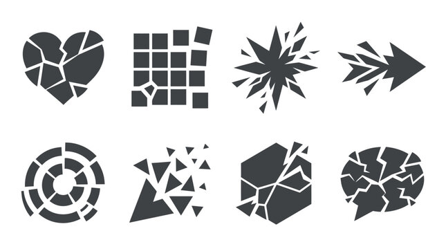 Broken cracked shapes and symbols.