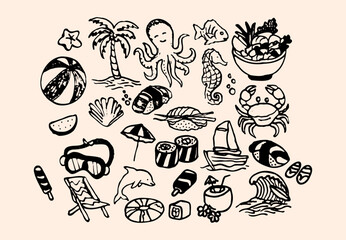 Brush drawn doodle sketch Italian brunch clipart set. Hand drawn food ink illustration with poster template. Doodle sketch 11 © IconsBundle