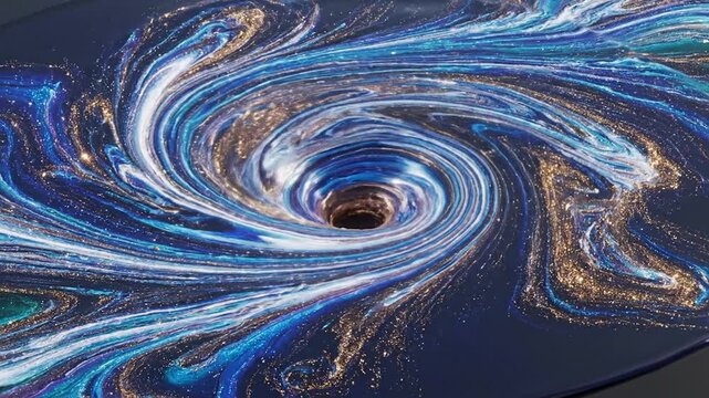 Abstract swirling liquid with metallic particles and vibrant colors