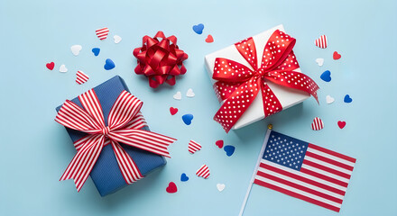 Obraz premium Festive fourth of july gifts and confetti a patriotic celebration layout