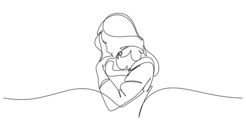 Happy Mother's Day card. Woman holding baby in one line style. Vector illustration, Continuous line, pregnant woman, mother's day, pregnancy. one line drawing vector illustration © samiya