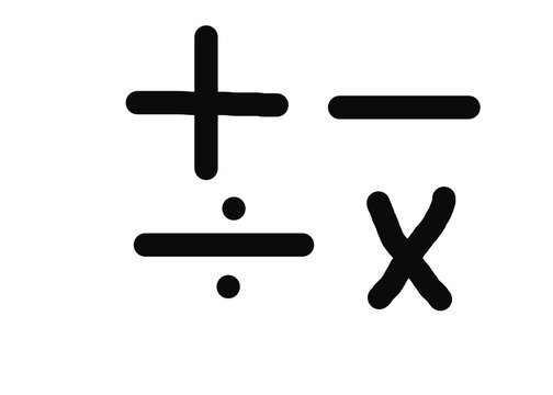 Simple black hand drawn icons of basic mathematical arithmetic operations