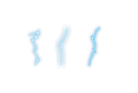 electric lightning bolt set glowing blue thunder energy effect abstract vector illustration design