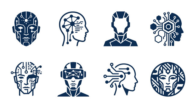 Collection of futuristic robotic heads.