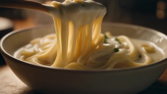 Creamy Pasta Dish Preparation Visuals Presenting Decadent Culinary Experience to Inspire Home Cooking