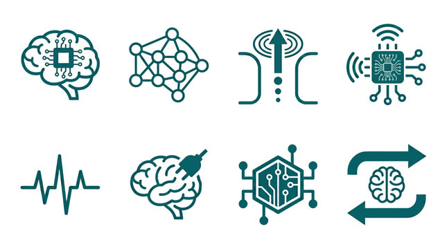 Brain and technology neural network icons.