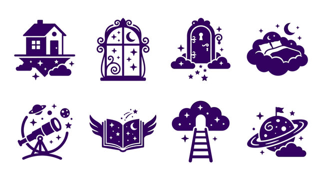 Fantasy icons with magical symbols.