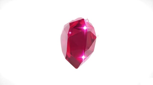 A high-quality 3D animation of a large, brilliant-cut pink heart-shaped gemstone or ruby with sparkling light effects. Set against a white background, this luxury asset is perfect for jewelry branding