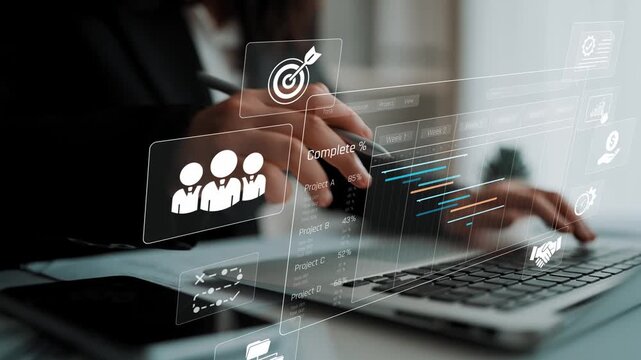 Project management dashboard showing timeline, tasks, milestones, and workflows for planning, tracking, and executing successful business or team projects Marrow