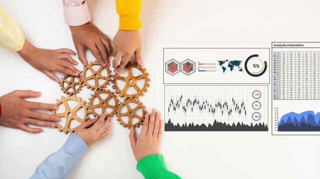 Collaborative Teamwork in Business Analytics Focusing on Strategies, Data Insights and Gears Representing Innovative Solutions and Growth Opportunities Gluon.