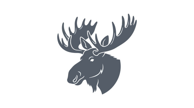 A dark blue moose head with large antlers